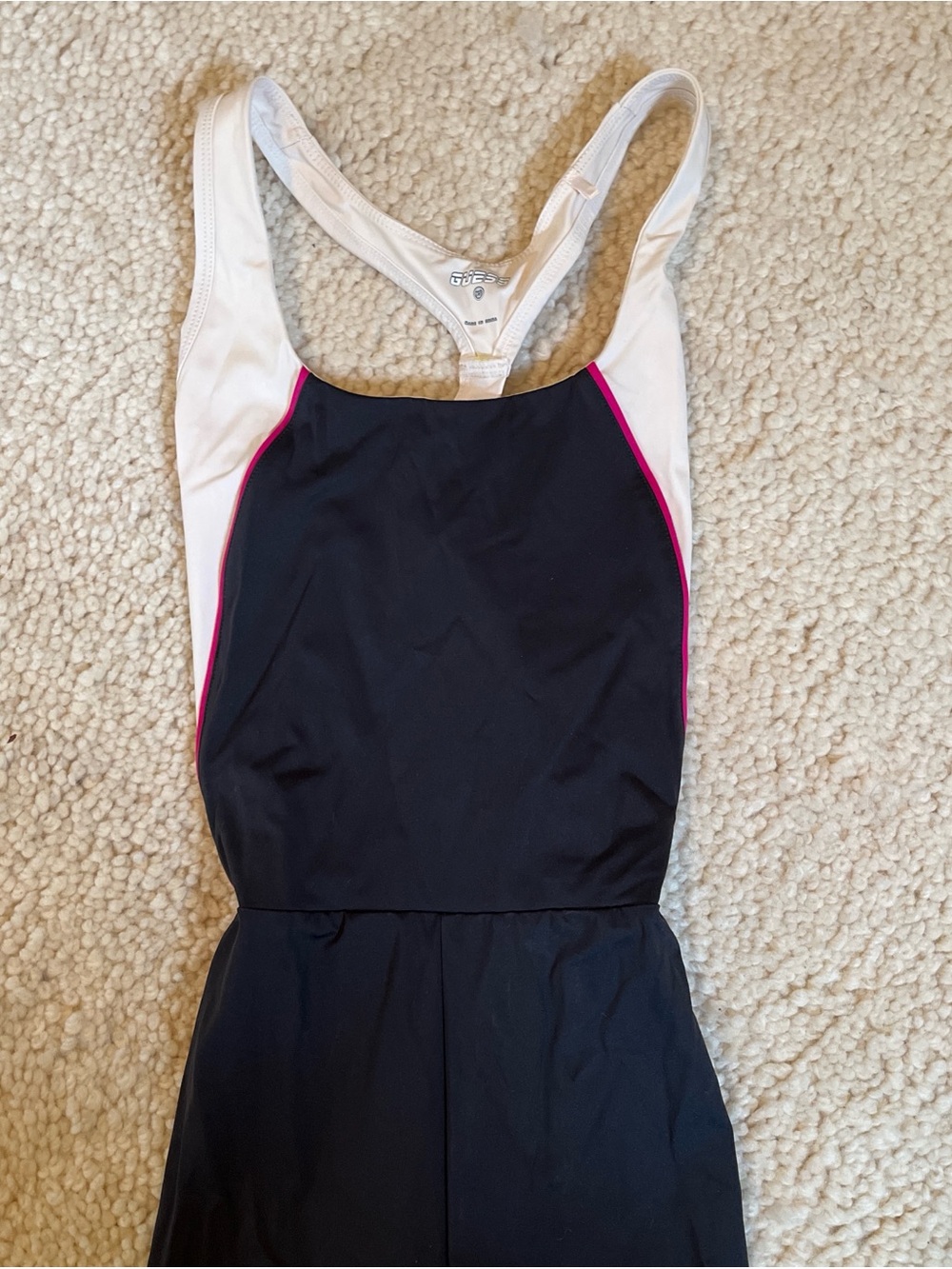 Guess White Swimsuit with Black Panel and Neon Yellow Straps